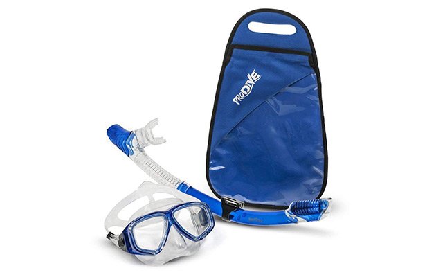 PRODIVE Premium Dry Top Snorkel Set - Impact Resistant Tempered Glass Diving Mask